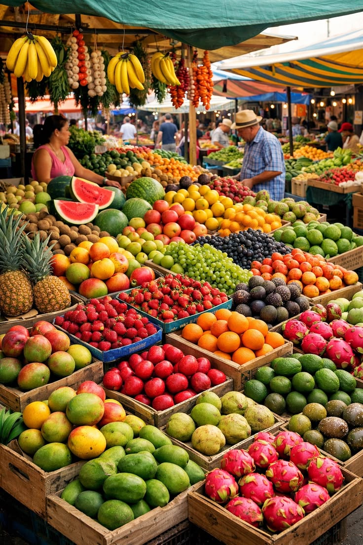 Fresh fruit and vegetable market stall