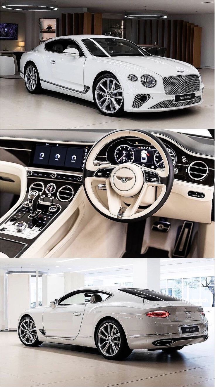 White Bentley Continental GT, exterior and interior