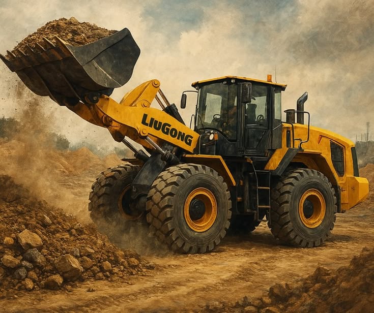 Wheel loader moving soil on a job site