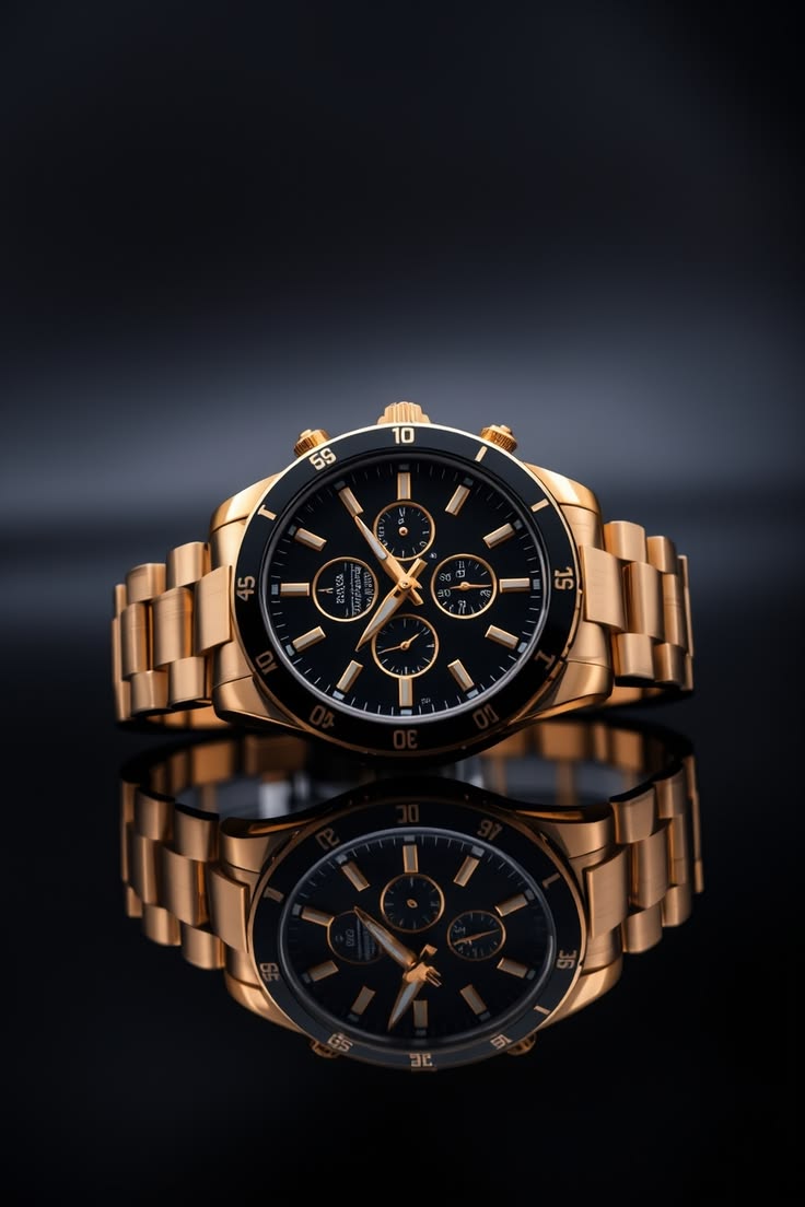 Gold and black chronograph watch