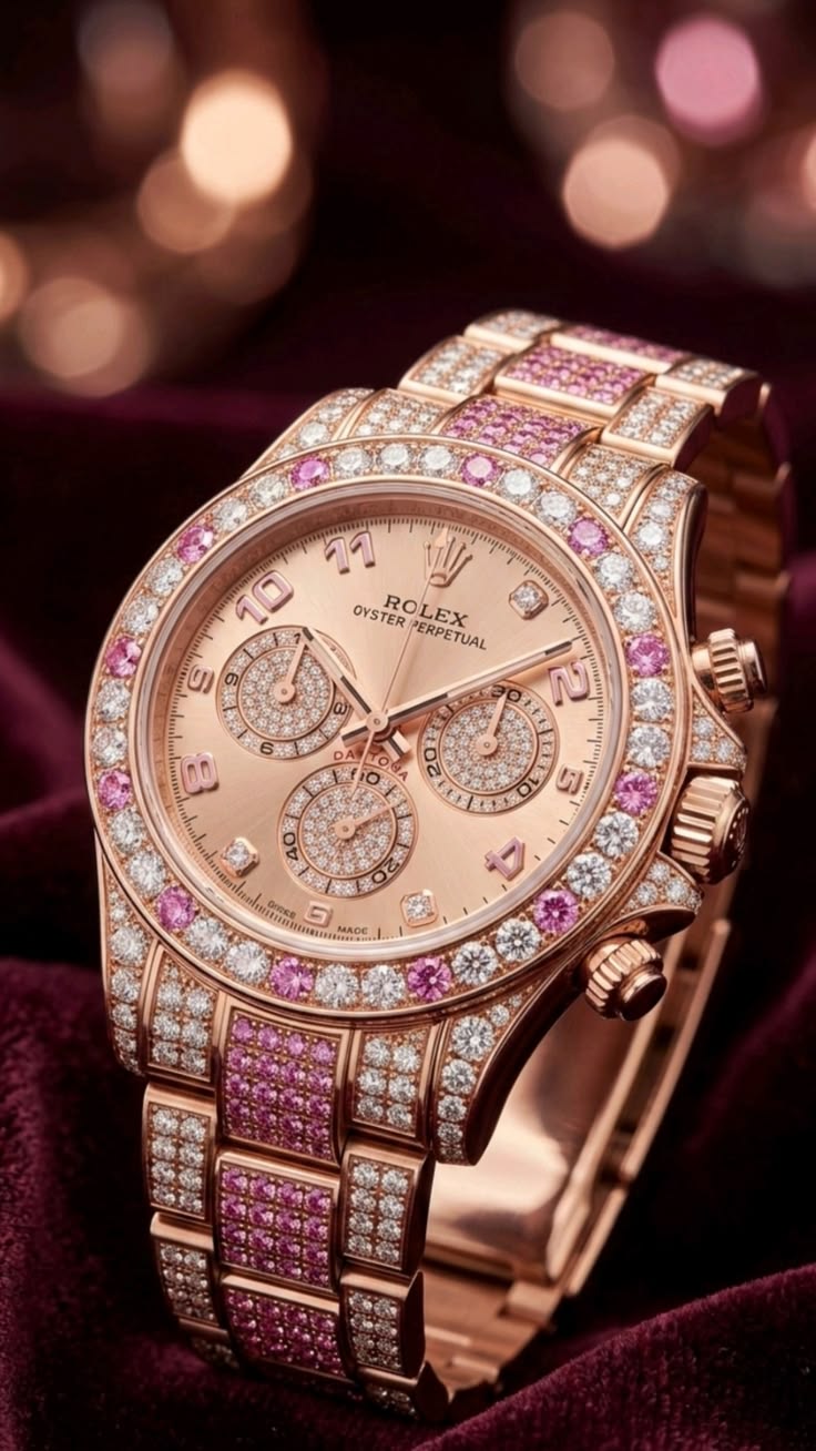 Rose gold diamond chronograph watch